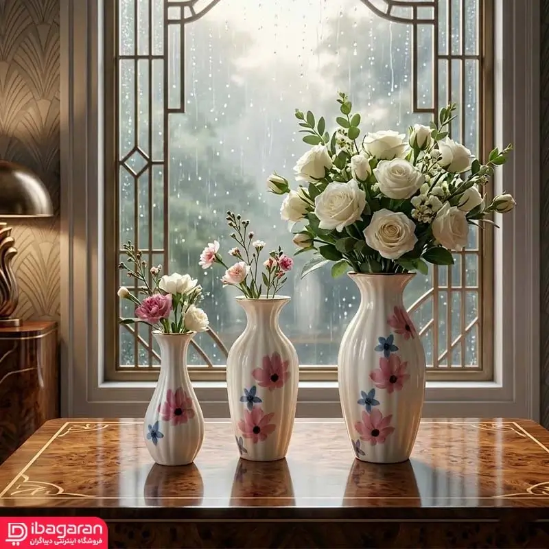 گلدان کوزه ای مدل گل بهاری لب طلا