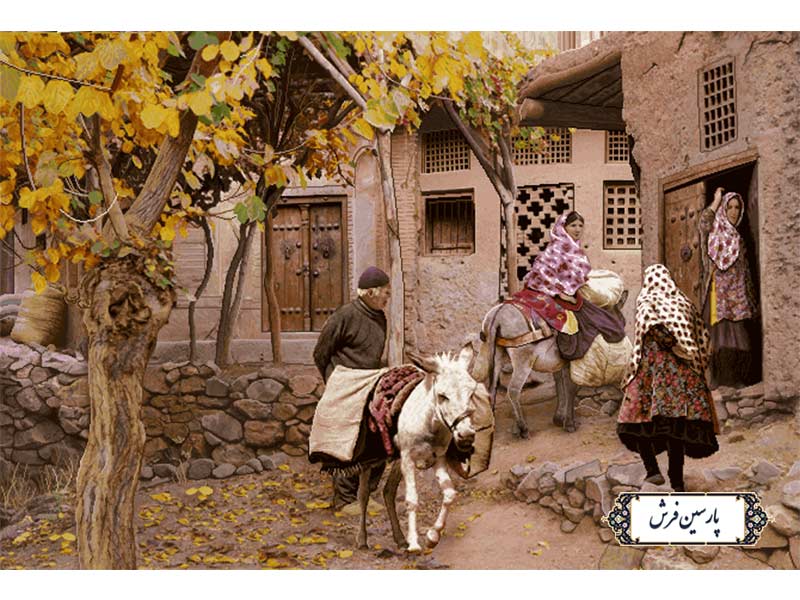 نخ و نقشه تابلو فرش طرح روستای ایرانی - کد NP4950