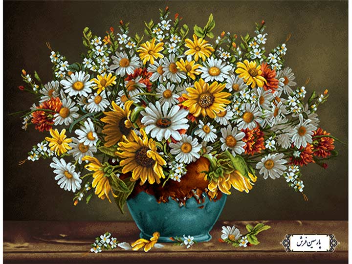 نخ و نقشه تابلو فرش طرح گل و گلدون - کد NG1447