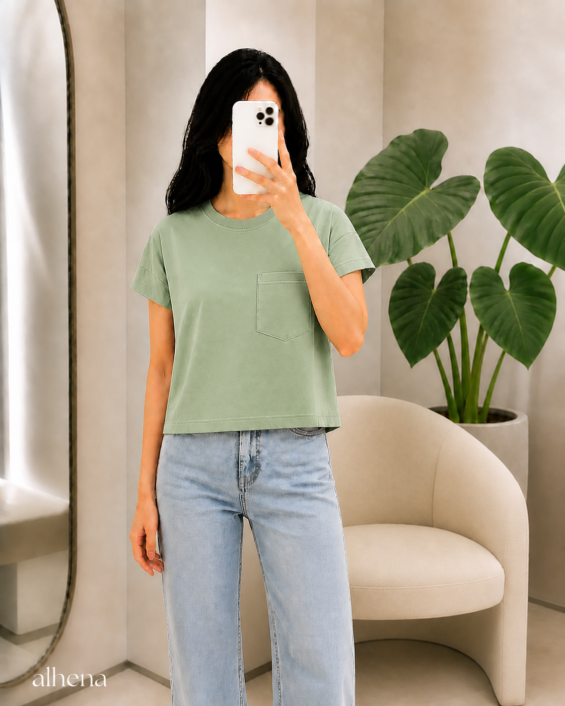 تیشرت باکسی تک جیب سبز