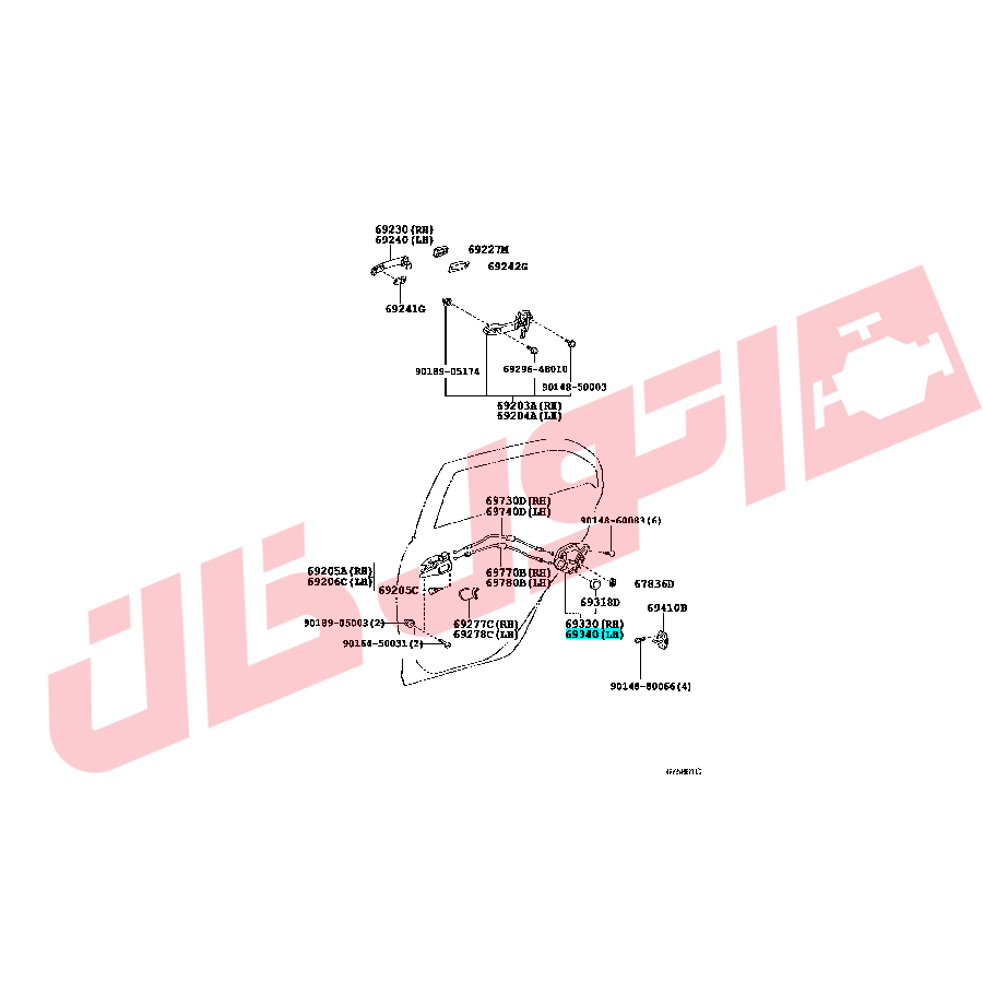 قفل برقی درب عقب چپ کرولا مدل 2009-2008