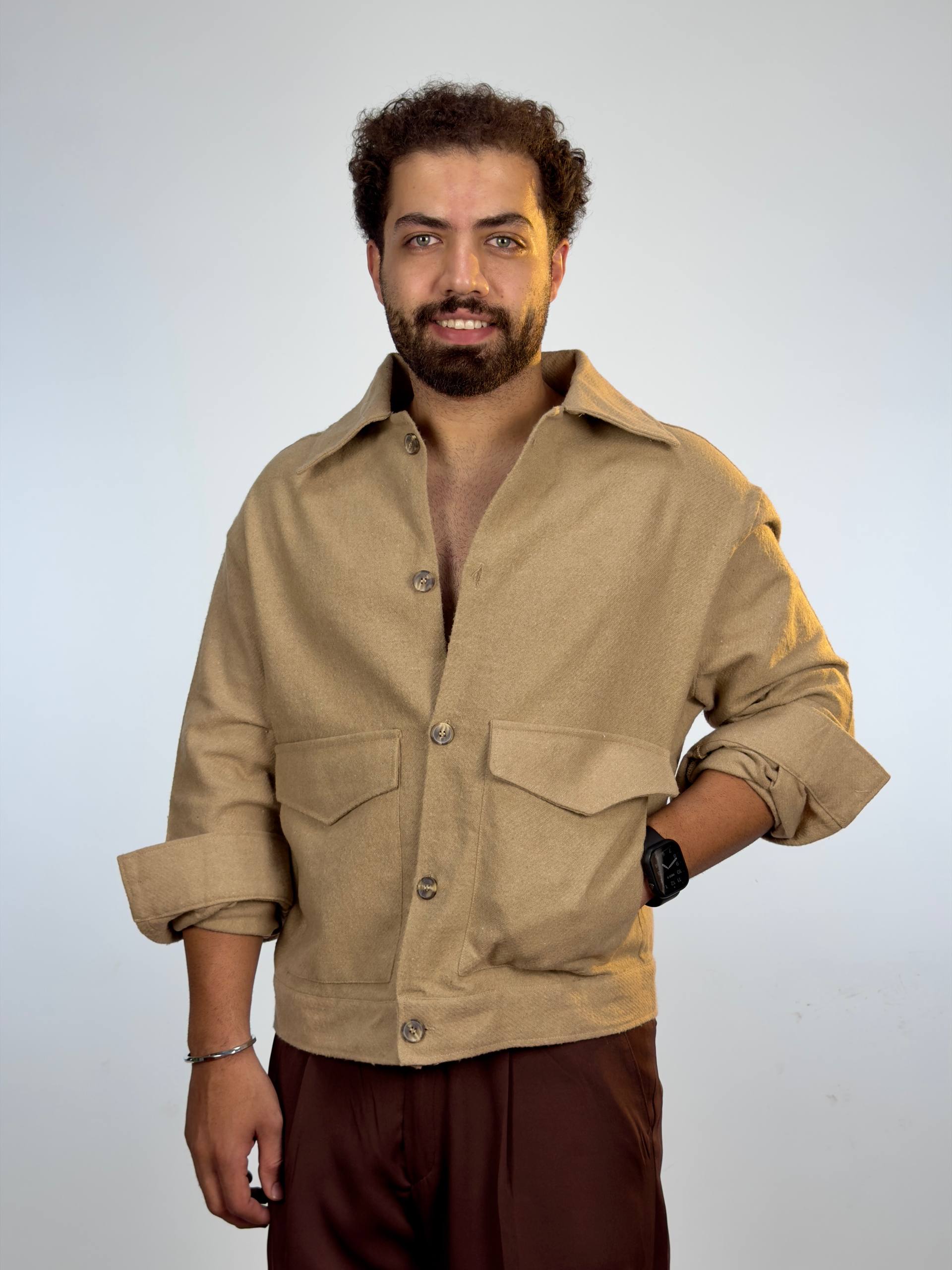 کت فوتر دو جیب - کرم, L