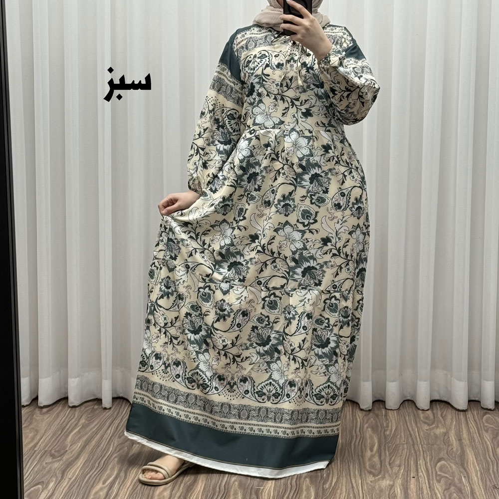 پیراهن فلور بوگاتی حاشیه دار کد 1634 - سبز