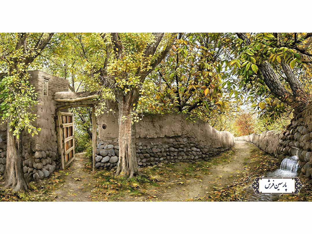 نخ و نقشه تابلو فرش تبریز طرح کوچه باغ - کد NV877