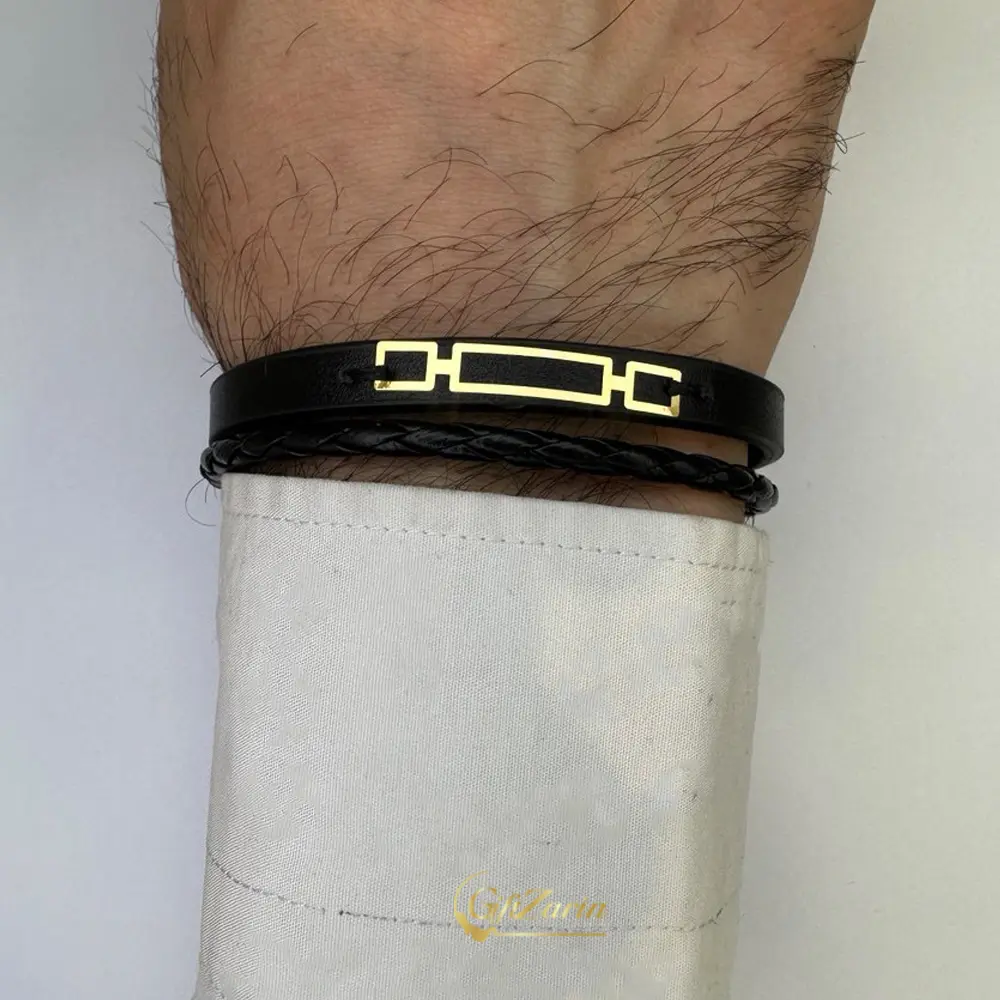 دستبند چرم و طلا مردانه M372