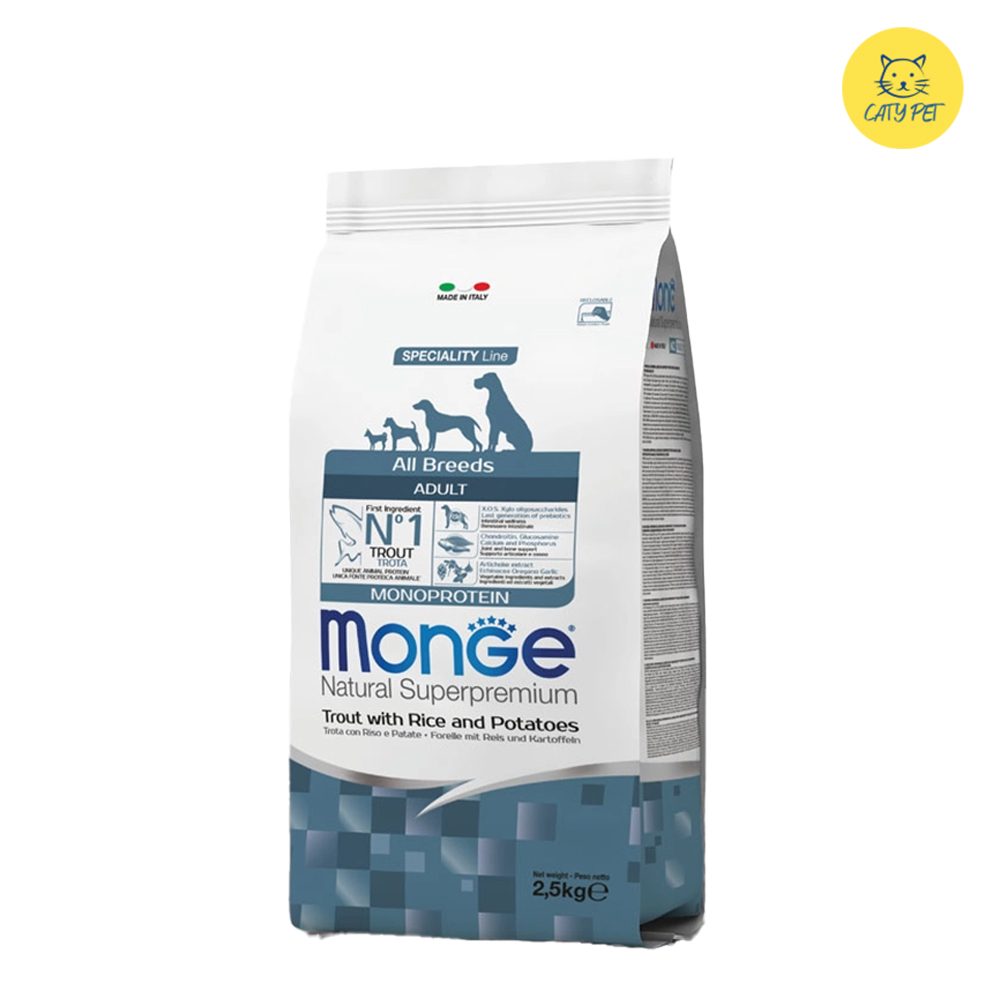 غذای خشک سگ بالغ مونژه Monoprotein Sterilized All Breeds طعم ماهی قزل آلا وزن 1 کیلوگرم فله ای