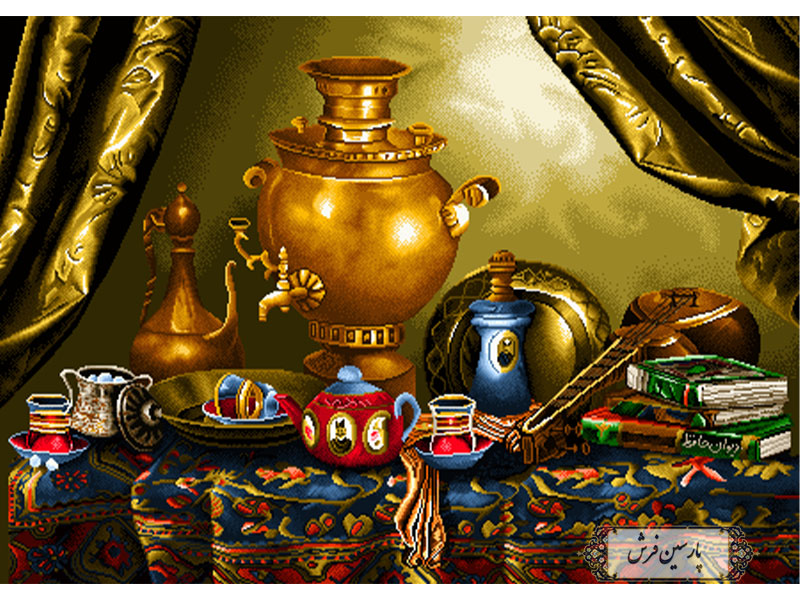 خرید نخ و نقشه تابلو فرش طرح میز پارسی- کد NP4907