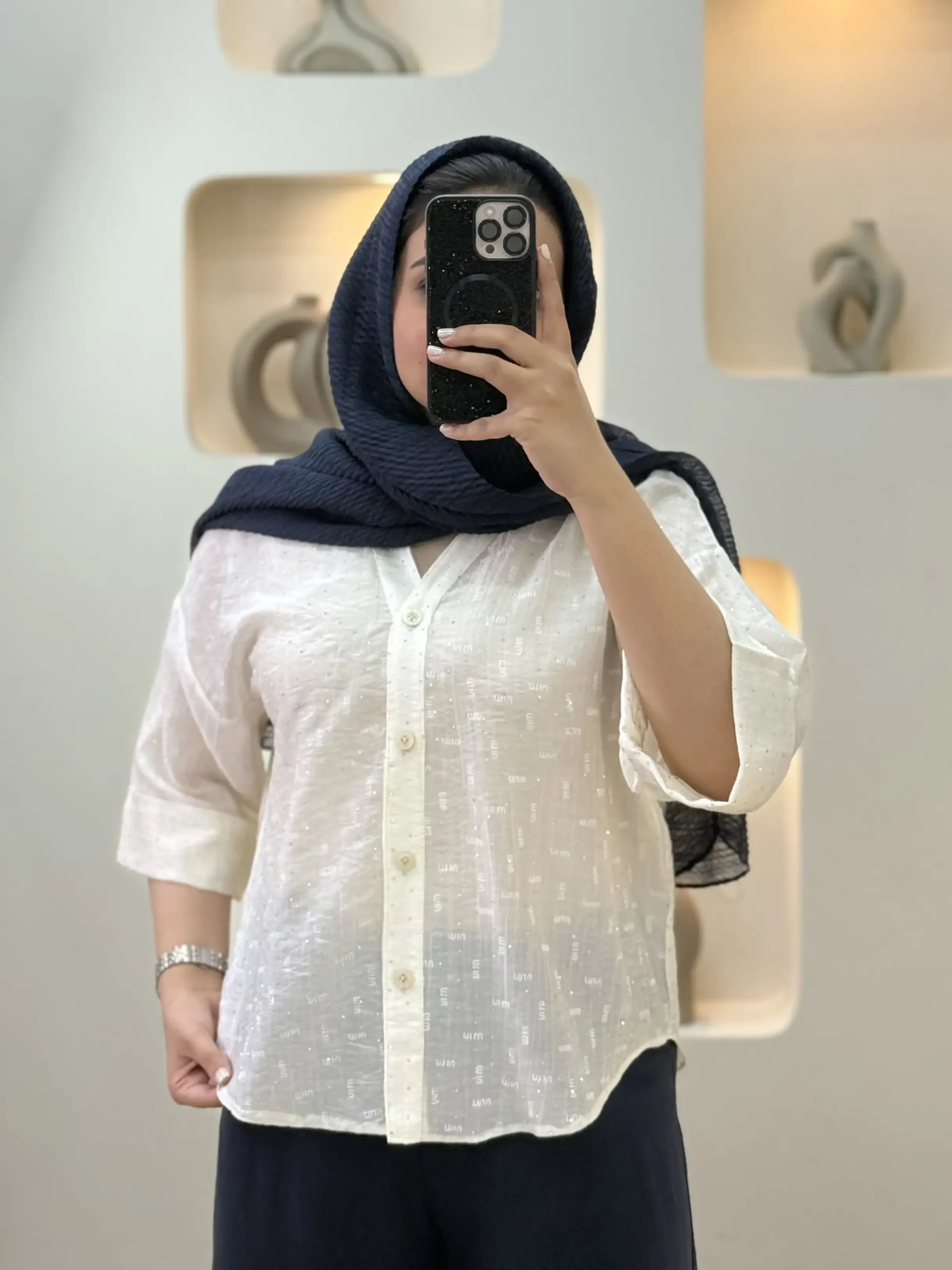 شومیز شیشه ای پاکتی نگینی-8807