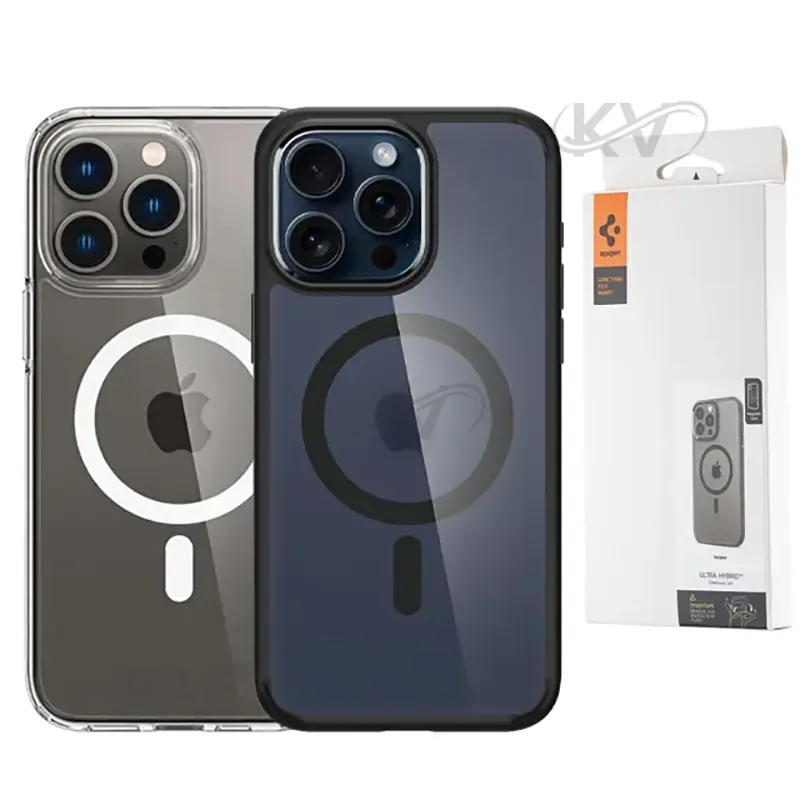 قاب پشت کریستالی آیفون 15 مدل Ultra Hybrid برند Spigen با پشتیبانی مگ سیف