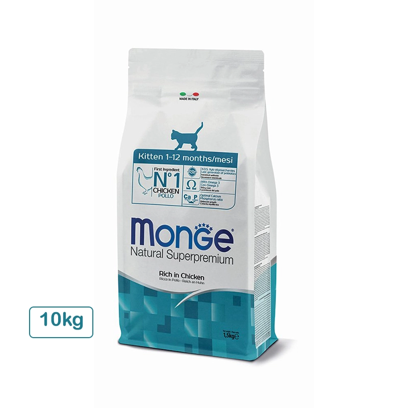غذای خشک بچه گربه مدل Monge Natural Superpremium Kitten Rich in Chicken وزن 10 کیلوگرم