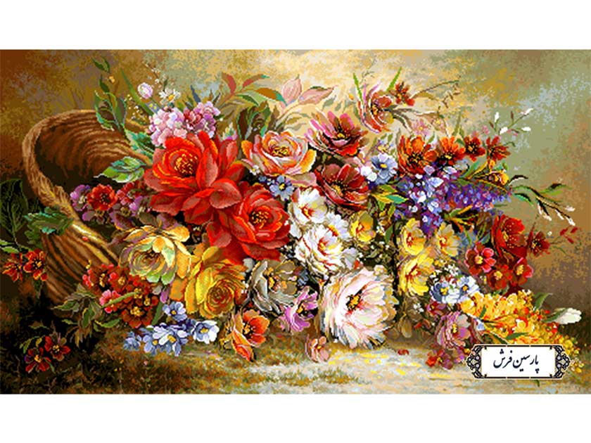 نخ و نقشه تابلو فرش سبد گل ریخته جدید - کد NG1529