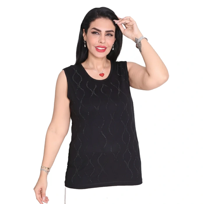 تاپ مشکی نگین دار آستین حلقه مارک آیسان