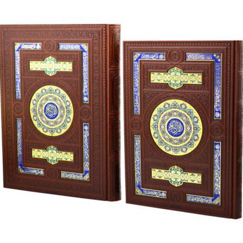 قرآن رحلی معطر چرم جعبه دار پلاک رنگی نفیس