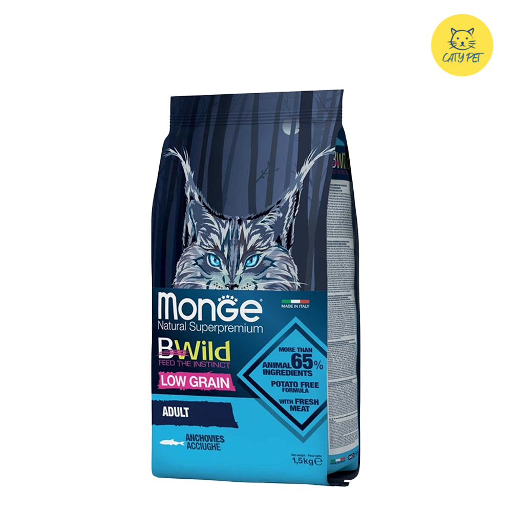 غذای خشک گربه بالغ مونژه Monge BWild Low Grain طعم ماهی آنچوی کم غلات وزن 1 کیلوگرم فله ای