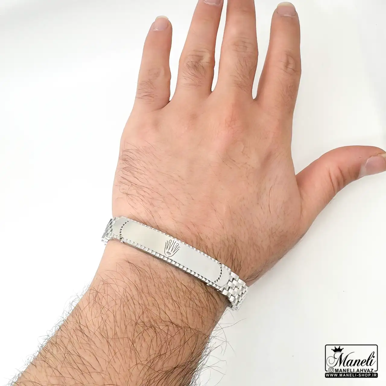 دستبند مردانه رولکس نقره ای پلاک دار | شیک و کلاسیک 14031058