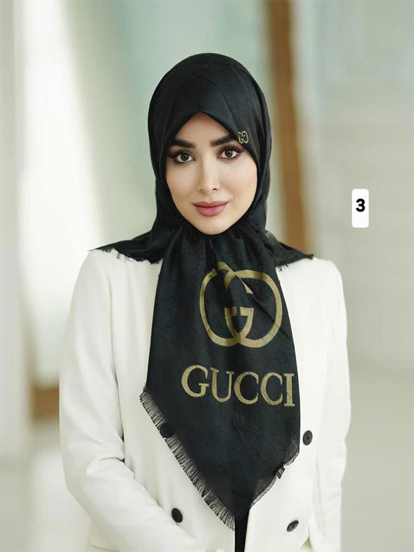 روسری نخ کشمیر طرح برند گوچی کد ۹۸۳ - 3