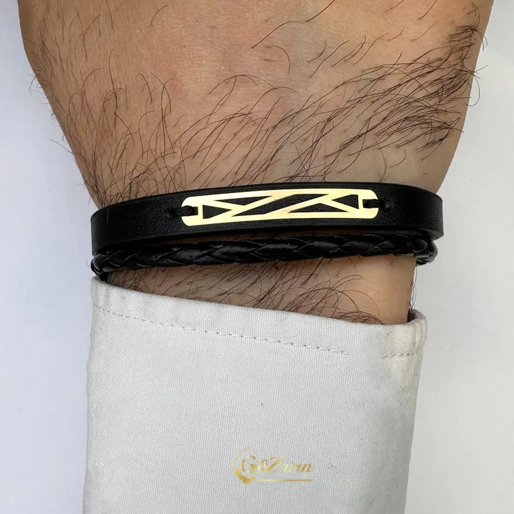 دستبند چرم و طلا مردانه M383