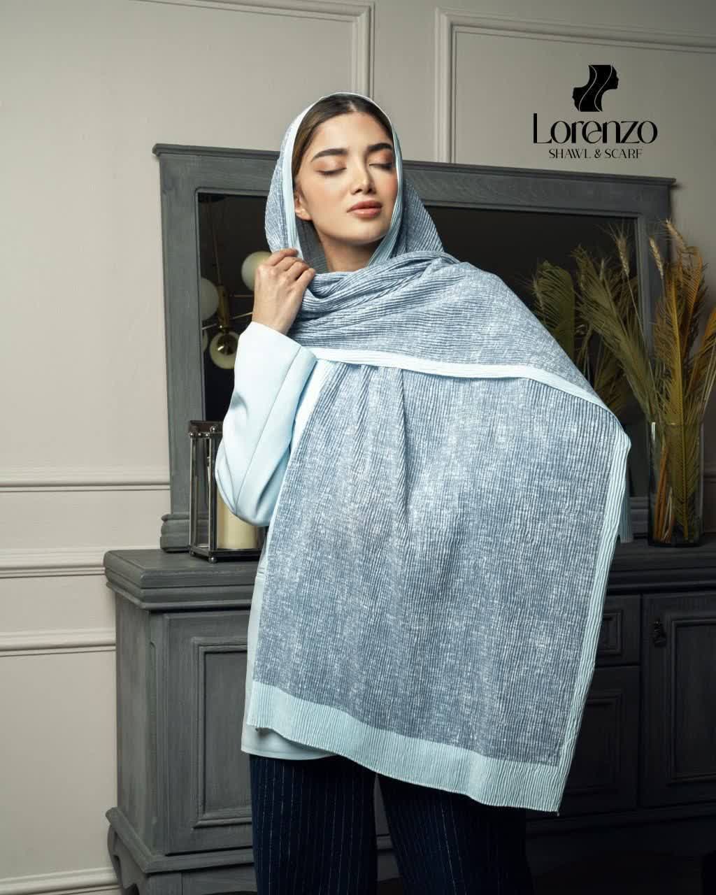 شال پلیسه نخی (تِم آبی یخی)