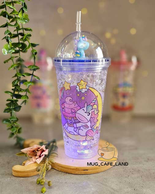 لیوان اسموتی یونیکورن آیس دار چراغدار