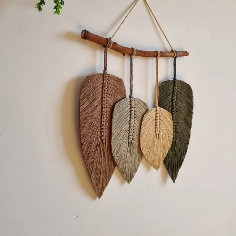 دیوارکوب برگ مکرومه بافی بهاری برند ریسمونک و رنگ دلخواه