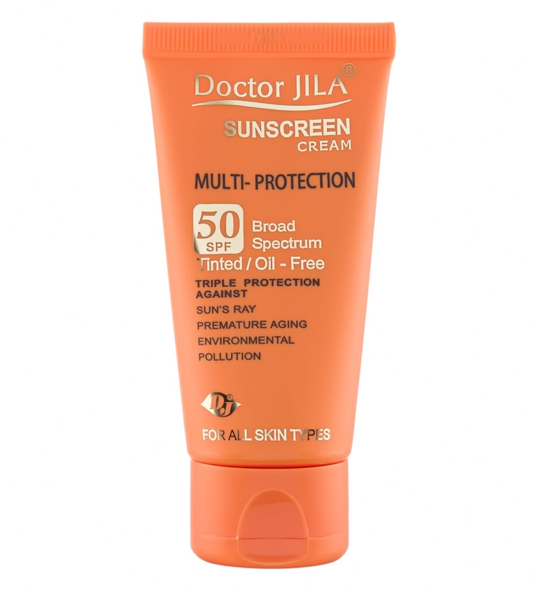 کرم ضد آفتاب مولتی پروتکشن فاقد چربی رنگی SPF50 دکتر ژیلا