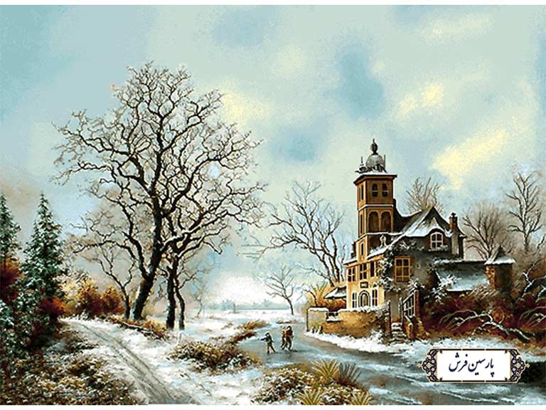 نخ و نقشه تابلو فرش منظره زمستانی - کد NV947