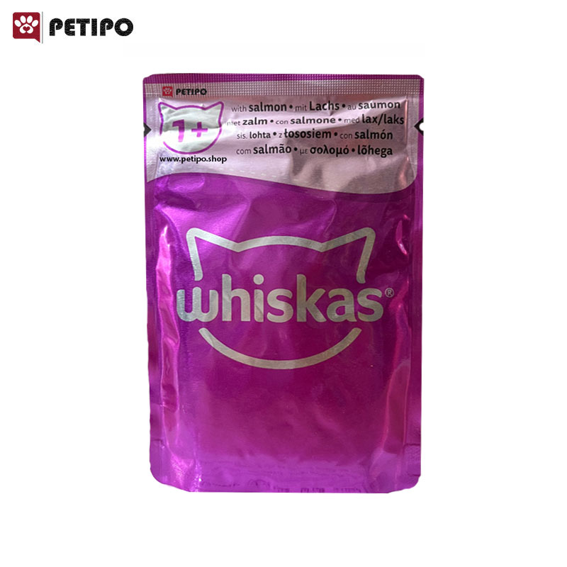 غذای پوچ گربه بالغ با طعم سالمون در ژله ویسکاس (Whiskas Salmon Pouch In Jelly) وزن 85 گرم