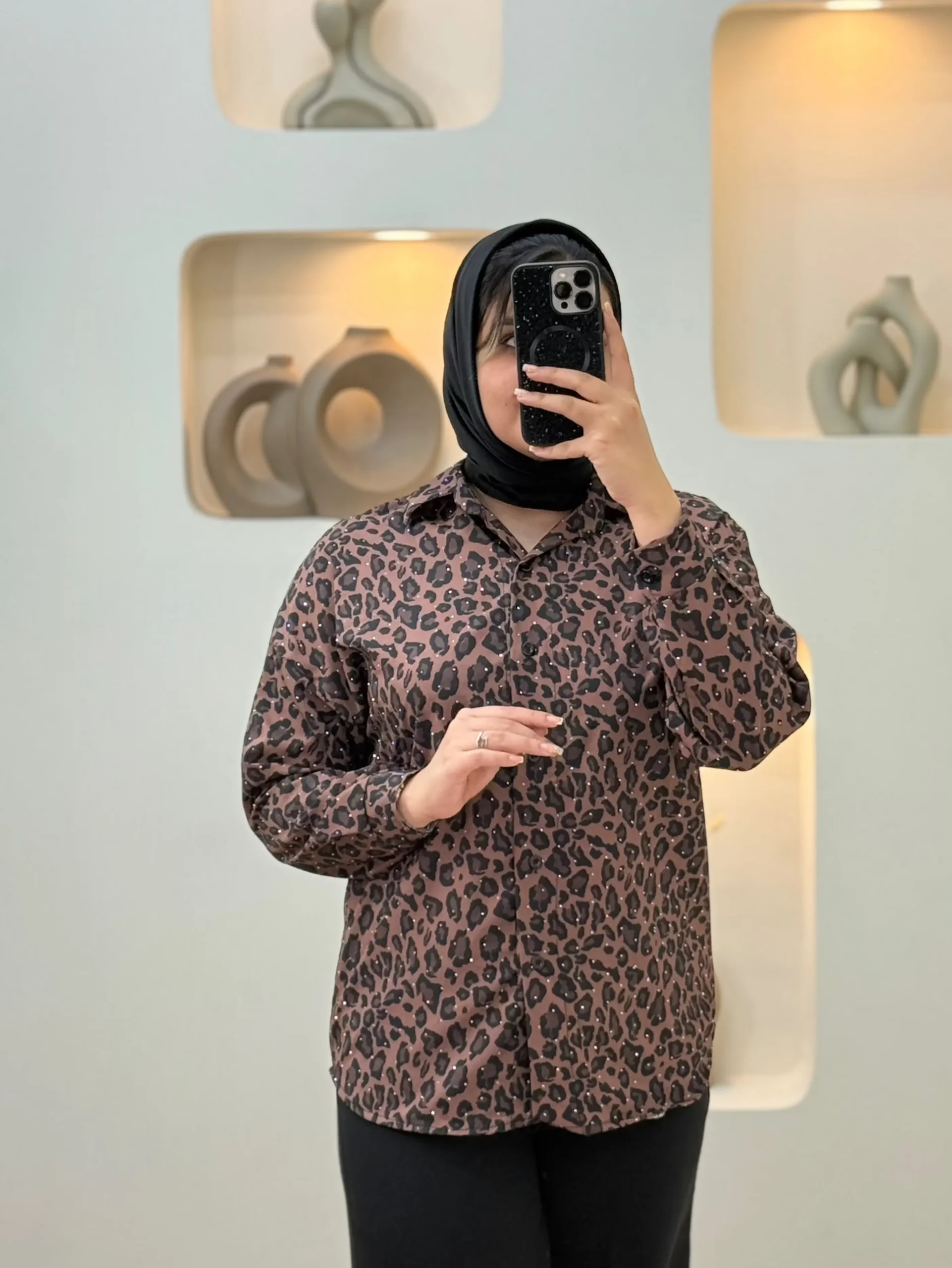 شومیز پلنگی نگین دار-1739