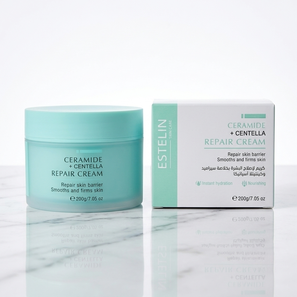 کرم ترمیم‌کننده و تقویت‌کننده سد دفاعی پوست سرامید و سنتلا استلین (ESTELLIN Ceramide + CENTELLA Repair Cream) - حجم ۲۰۰ گرم