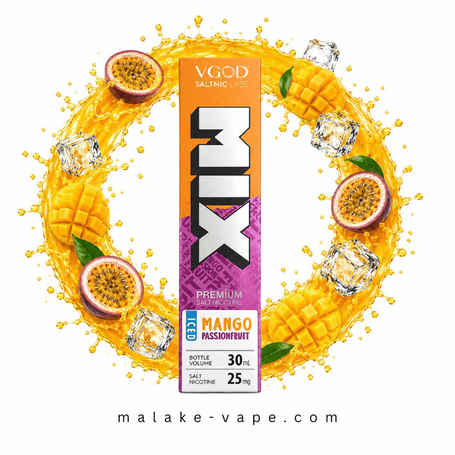 سالت انبه پشن فروت میکس یخ ویگاد salt mango passionfruit ice vgod