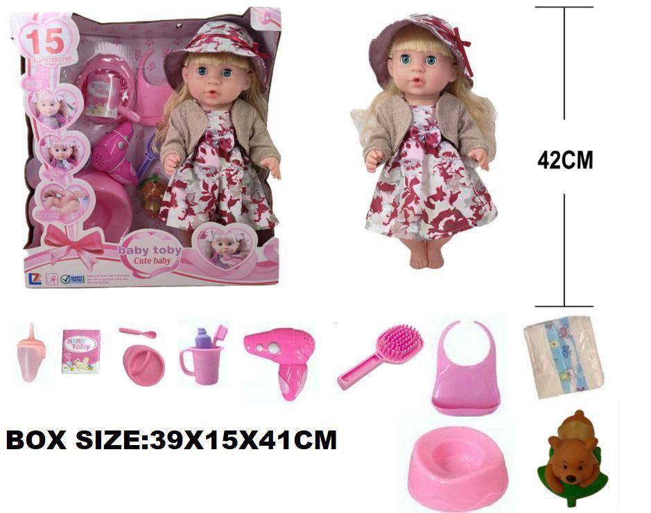 عروسک دختر BABYTOBY  سانتی 42 با وسایل دارای 15 عملکرد