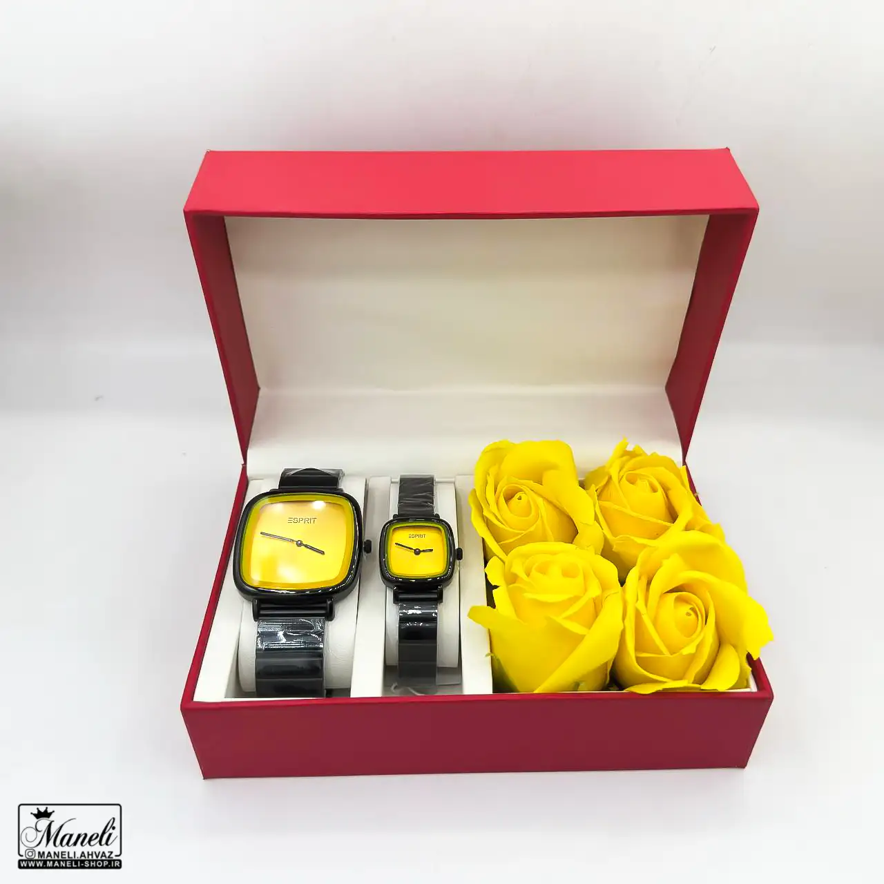 ست ساعت مردانه و زنانه اسپریت صفحه مربع زرد 5056L| اورجینال