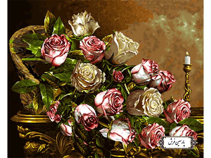نخ و نقشه تابلو فرش سبد رز ریخته - کد NG1579