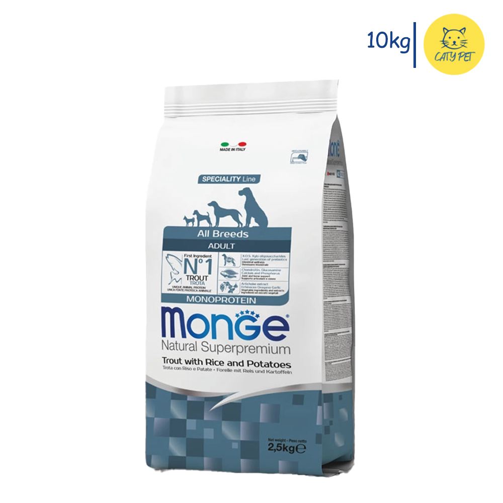 غذای خشک سگ بالغ مونژه Monoprotein Sterilized All Breeds طعم ماهی قزل آلا وزن 10 کیلوگرم