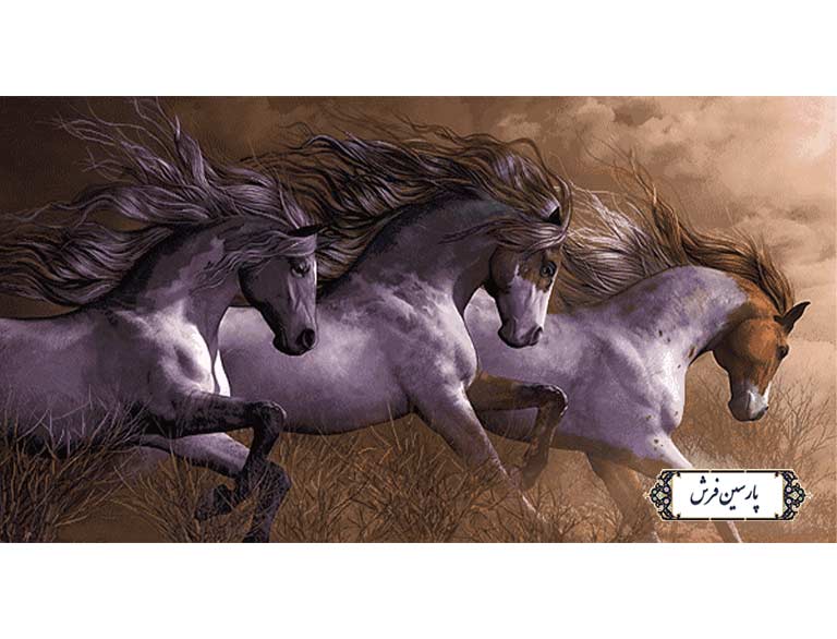 نخ و نقشه تابلو فرش طرح سه اسب - کد NH3595