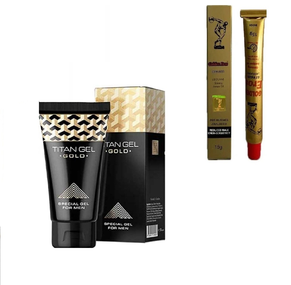 پکیج تاخیری و حجم دهنده و سفت کننده ( کرم فوق تاخیری گلدن اروس + ژل تیتان گلد طلایی بروشور دار )