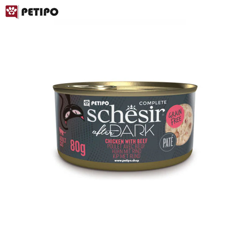 کنسرو گربه پته با طعم مرغ و بیف شسیر (Schesir Dark Chicken and Beef Pate) وزن 80 گرم