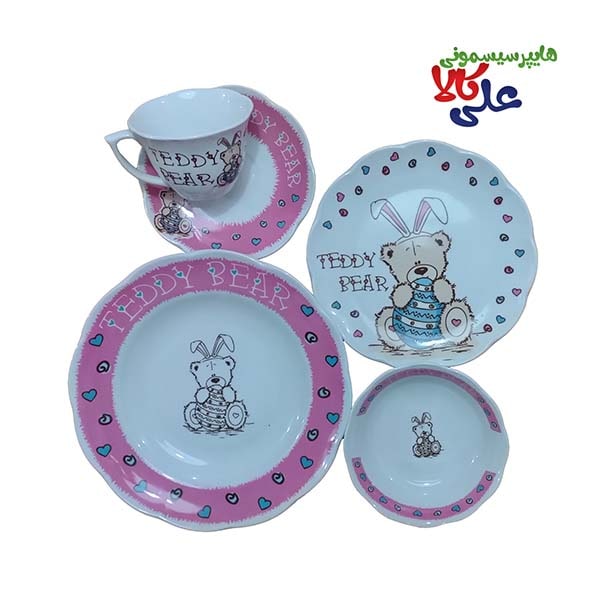 سرویس غذاخوری چینی مقصود کودک طرح خرس کلاه خرگوشی Teddy Bear