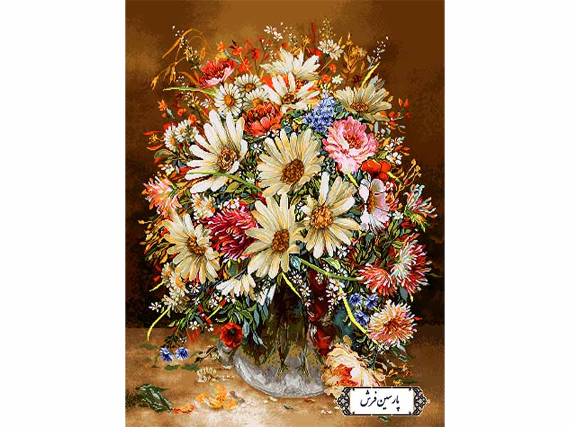 نخ و نقشه تابلو فرش گل و گلدان بلورین - کد NG1500