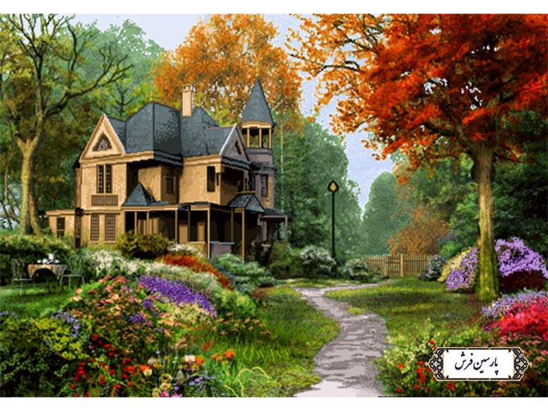 نخ و نقشه تابلو فرش منظره زیبا و خانه - کد NV847