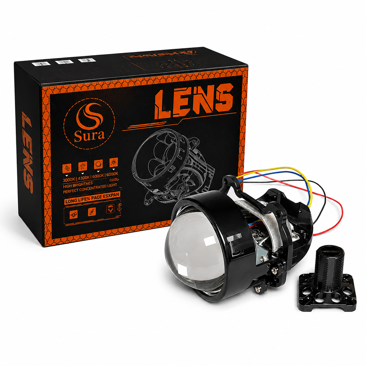 لنز چراغ خودرو ۳ رنگ سورا Q25 PRO سایز ۲.۵ اینچ