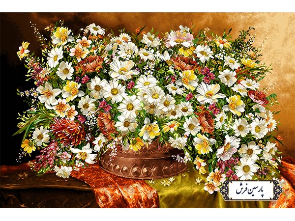 نخ و نقشه تابلو فرش طرح گلدان مسی - کد NG1615