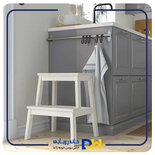 چهار پایه چوبی دوپله سفید ایکیا مدل BEKVAM