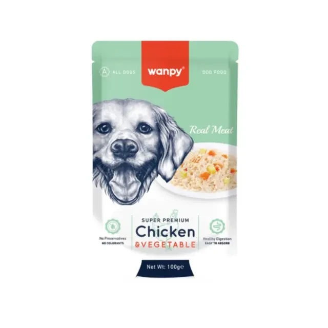 پوچ سگ ونپی مدل "Wanpy Super Premium" با طعم مرغ و سبزیجات وزن 100 گرم