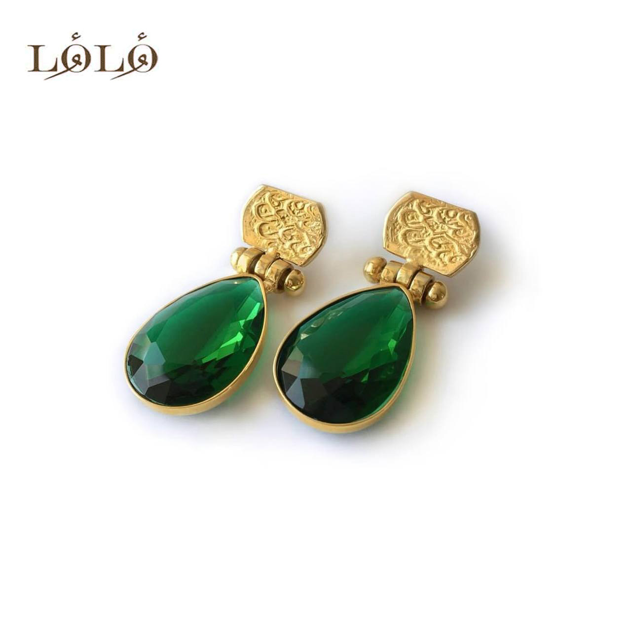 گوشواره نقره یاقوت سبز اشکی