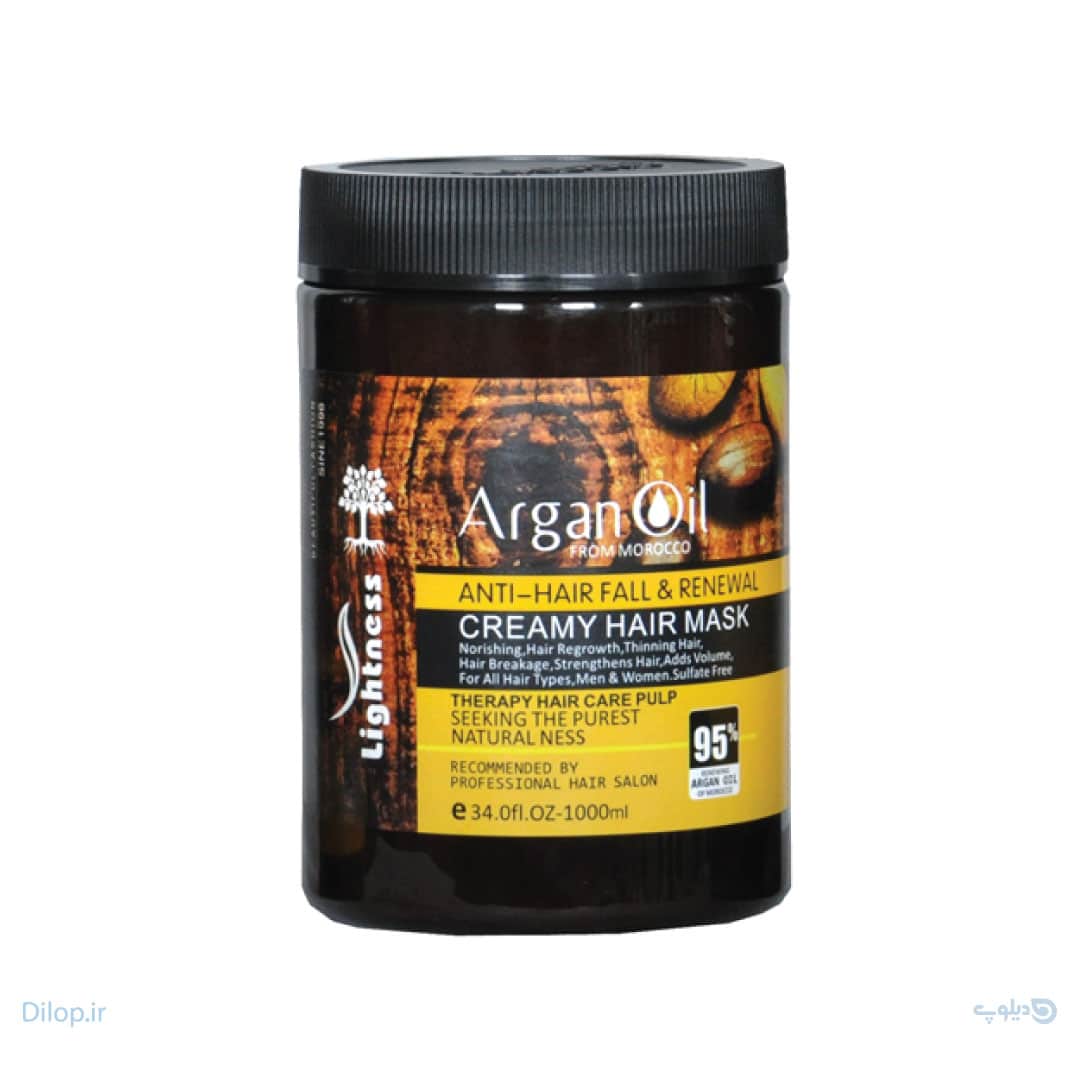ماسک مو تقویت کننده لایتنس فاقد سولفات مناسب انواع مو حجم Lightness Argan Oil Hair Mask 1000ml