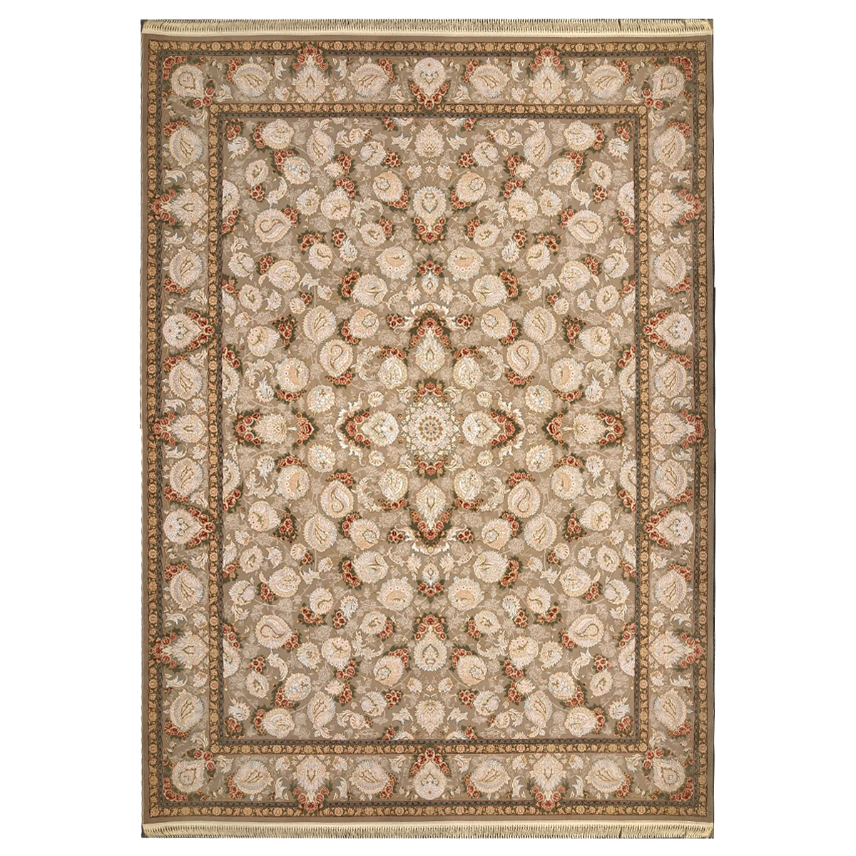 فرش ماشینی 1200 شانه طرح افشان شکلاتی  گل برجسته HB12-605