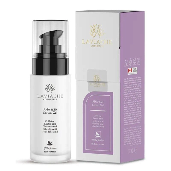 سرم ژل لایه بردار سطحی لاویاچه حاوی AHA 30% حاوی اسید گلایکولیک ؛ اسید ماندلیک ؛ اسید تارتاریک ؛ اسید لاکتیک و کافئین