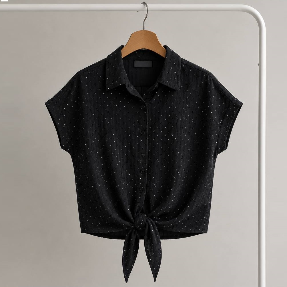 شومیز جلو گره ای تک رنگ مشکی