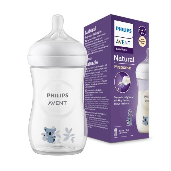 شیشه شیر اونت 260 میل طرحدار طلقی Natural Response طرح کوالا Avent سرشیشه سه قطره